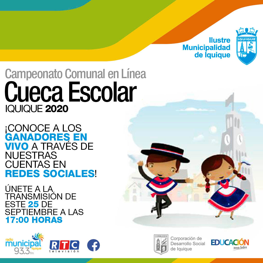 ALCALDE DE IQUIQUE INVITA A PARTICIPAR EN LA PREMIACIÓN DEL CONCURSO ESCOLAR DE CUECA EN LÍNEA 2020