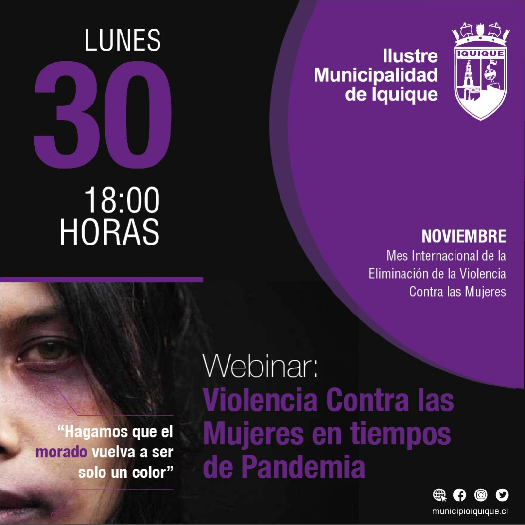 Municipalidad de Iquique invita a participar del webinar "Violencia contra las mujeres en tiempos de pandemia"