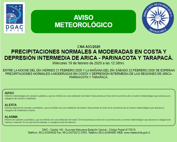 Aviso de la Dirección Meteorológica de Chile
