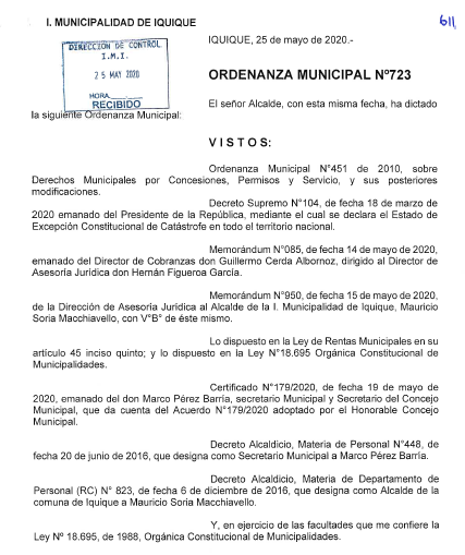 ORDENANZA MUNICIPAL N°723 EXTIENDE EL PLAZO PARA SOLICITAR LA EXENCIÓN DEL PAGO DE LOS DERECHOS DE ASEO DOMICILIARIO